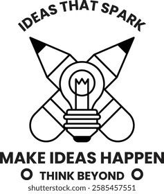 a light bulb and two pencils in the style of sign illustrations