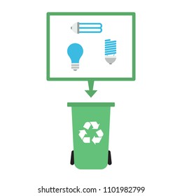 Light bulb types recycling concept. Eco protection. Flat style isolated vector