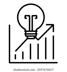 Light bulb with an upward graph representing business innovation, growth strategies, financial success, and economic progress
