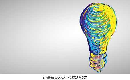 Light bulb in various creative watercolors. modern design idea concept vector illustration.