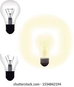 Light bulb vector in 3 formats: Light bulb lit, unlit and broken