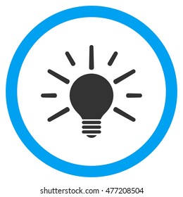 Light Bulb vector bicolor rounded icon. Image style is a flat icon symbol inside a circle, blue and gray colors, white background.