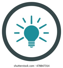 Light Bulb vector bicolor rounded icon. Image style is a flat icon symbol inside a circle, soft blue colors, white background.
