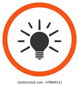 Light Bulb vector bicolor rounded icon. Image style is a flat icon symbol inside a circle, orange and gray colors, white background.
