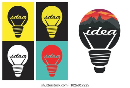 light bulb vector combined with "idea" inscription. There are 4 customizable logo colors and 1 logo with a blend of landscapes.