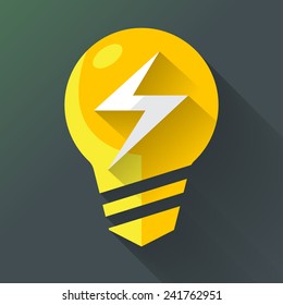 Light bulb vector design in flat design & long shadow