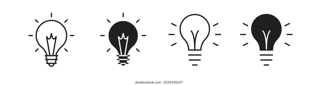 Light bulb vector filled and outlined icons collection set