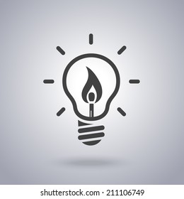 Light bulb vector icon with burning match