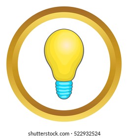 Light bulb vector icon in golden circle, cartoon style isolated on white background