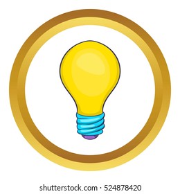 Light bulb vector icon in golden circle, cartoon style isolated on white background