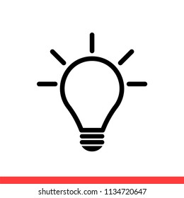 Light bulb vector icon, idea symbol. Simple, flat design for web or mobile app