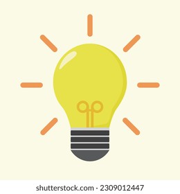 Light bulb vector icon. illustration of a bright glowing light bulb icon in flat design for a good idea moment. Lamp sign and symbol for thinking, idea and concept. 