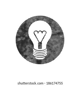 Light bulb vector icon with pixel print halftone dots texture.