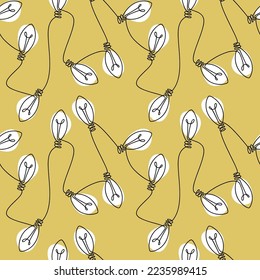 Icono vectorial de la bombilla de luz, patrón transparente. Ilustración dibujada a mano de una línea continua. Papel de escritorio, fondo gráfico, tela, impresión, papel envolvente, pancarta, tarjeta.