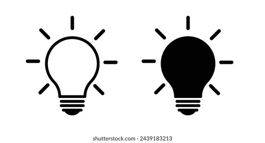light bulb vector icon set. filled and outlined idea lamp. think or solution bulb pictogram in line style. electric simple lightbulb icon