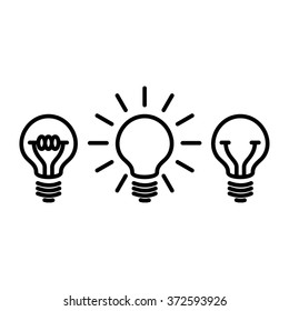 Light bulb vector icon, three conditions. Off, On, burned out 