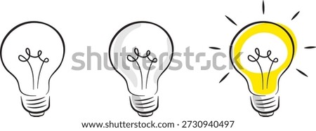 Light bulb vector illustration in hand-drawn style. Sketch of a light bulb on and off.