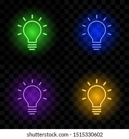 Light bulb vector illustration. Neon sign.