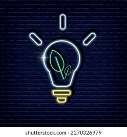 Light bulb, vector image, energy saving lamp, neon. Logo, postcard, icon, signboard