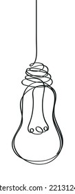 Vector de bombilla de luz en línea, estilo de dodle. Concepto de vector de lluvia de ideas. Bombilla de luz con curva de línea. Lámpara eléctrica dibujada a mano, bombilla.