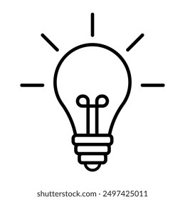 Icono de línea de Vector de bombilla, icono de lámpara simple aislado sobre fondo blanco. Símbolo de creatividad, idea, solución y pensamiento.