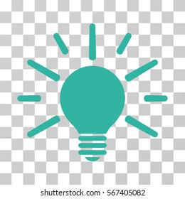 Light Bulb vector pictogram. Illustration style is flat iconic cyan symbol on a transparent background.