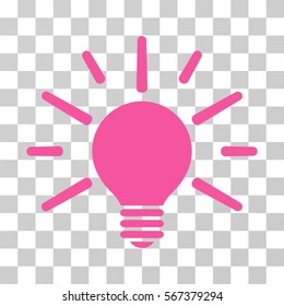Light Bulb vector pictograph. Illustration style is flat iconic pink symbol on a transparent background.