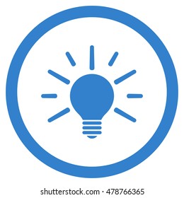 Light Bulb vector rounded icon. Image style is a flat icon symbol inside a circle, cobalt color, white background.