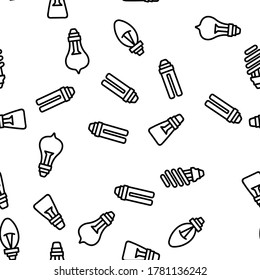 Light Bulb Vector Seamless Pattern Thin Line Illustration
