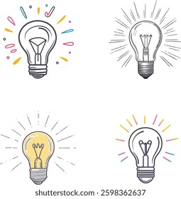 Light Bulb Vector Set, Idea Concepts, Isolated on White Background.