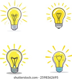 Light Bulb Vector Set, Idea Concept, Isolated on White Background
