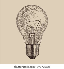 Light Bulb Vintage Engraved Illustration, Hand Drawn