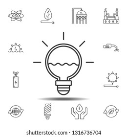 Light bulb with water inside icon. Simple thin line, outline vector element of Sustainable Energy icons set for UI and UX, website or mobile application