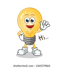 light bulb waving mascot vector cartoon illustration