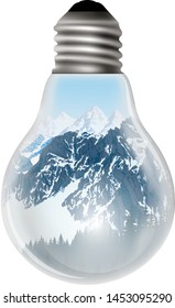 
Light bulb in which the sky and mountains