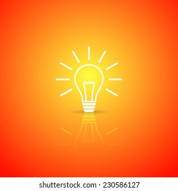 Light bulb white vector icon on orange background