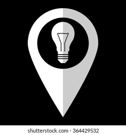 Light bulb - white vector icon;  map pointer