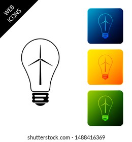 Light bulb with wind turbine as idea of eco friendly source of energy icon isolated on white background. Alternative energy concept. Set icons colorful square buttons. Vector Illustration