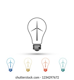 Light bulb with a wind turbines as idea of eco-friendly source of energy icon isolated on white background. Set elements in colored icons. Flat design. Vector Illustration