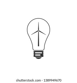 Light bulb with a wind turbines as idea of eco-friendly source of energy icon isolated. Flat design. Vector Illustration