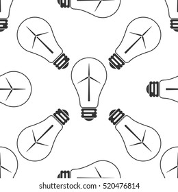 Light bulb with a wind turbines as idea of eco-friendly source of energy icon seamless pattern on white background. Vector Illustration