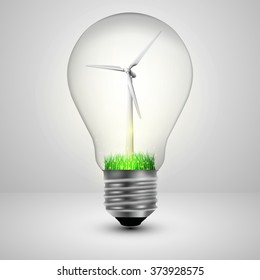 Light bulb with a wind turbines in side ecology concept. Vector illustration.