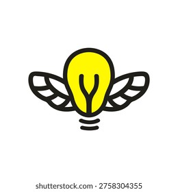 Light bulb with wings bee icon vector illustration logo design. Bumblebee and light bulb icon ideas