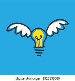 Light bulb with wings, flying idea symbol