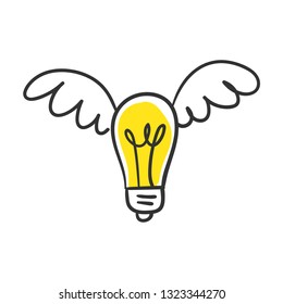 Light bulb with wings, flying idea symbol