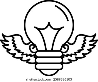 A light bulb with wings is shown in a background