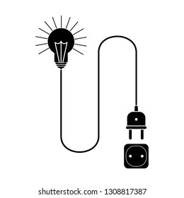 light bulb with a wire and a plug is connected to an electrical outlet