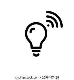 Light bulb with wireless connection. Internet of things smart home appliance. Minimal line art pixel perfect, editable stroke icon