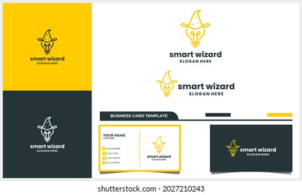 light bulb and wizard with line art logo design concept and business card template