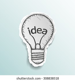 Light bulb with the word idea. Doodle image. Stock Vector illustration.